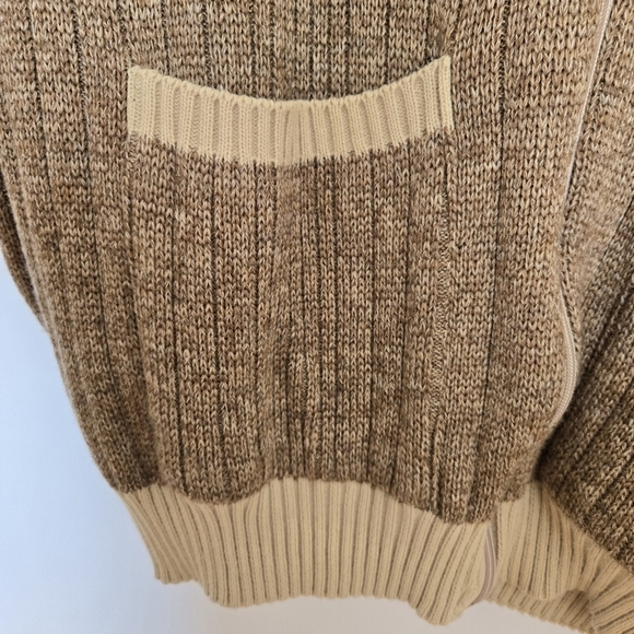 CARDIGAN SWEATER MENS BROWN TAN KNIT ZIPPER CLOSURE (XL) - Picture 6 of 10